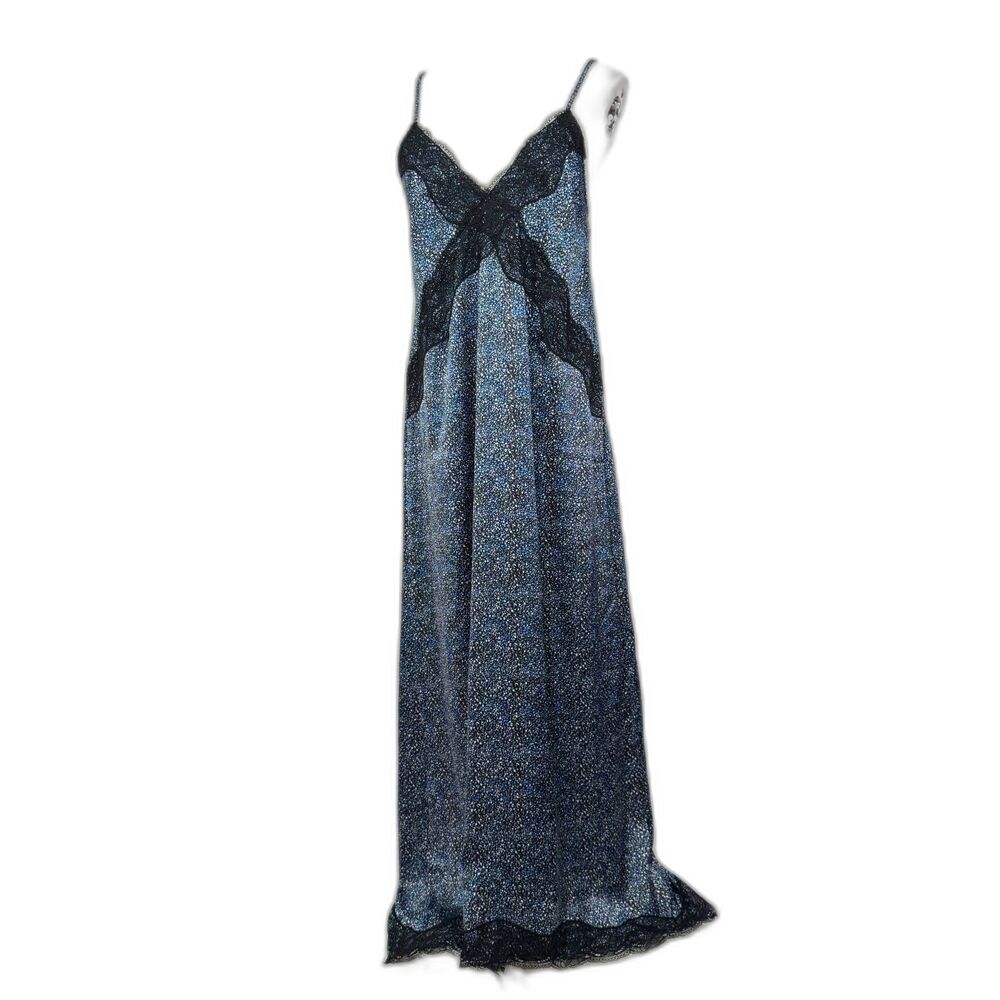 Forever 21 | NWT | Blue and Black Woven Slip Dress Maxi with Black Lace | Sz M